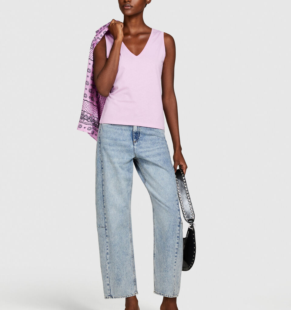 Tank top in 100% cotton - women's tops - Soft Pink | Sisley image number 1